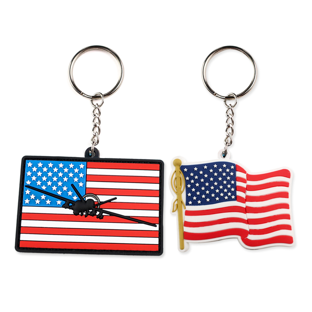 custom Logo Printed american flag PVC Keychain