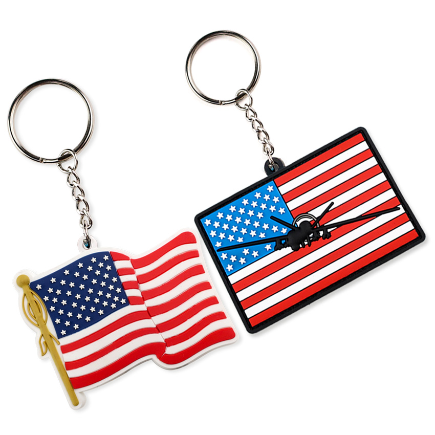 custom Logo Printed american flag PVC Keychain