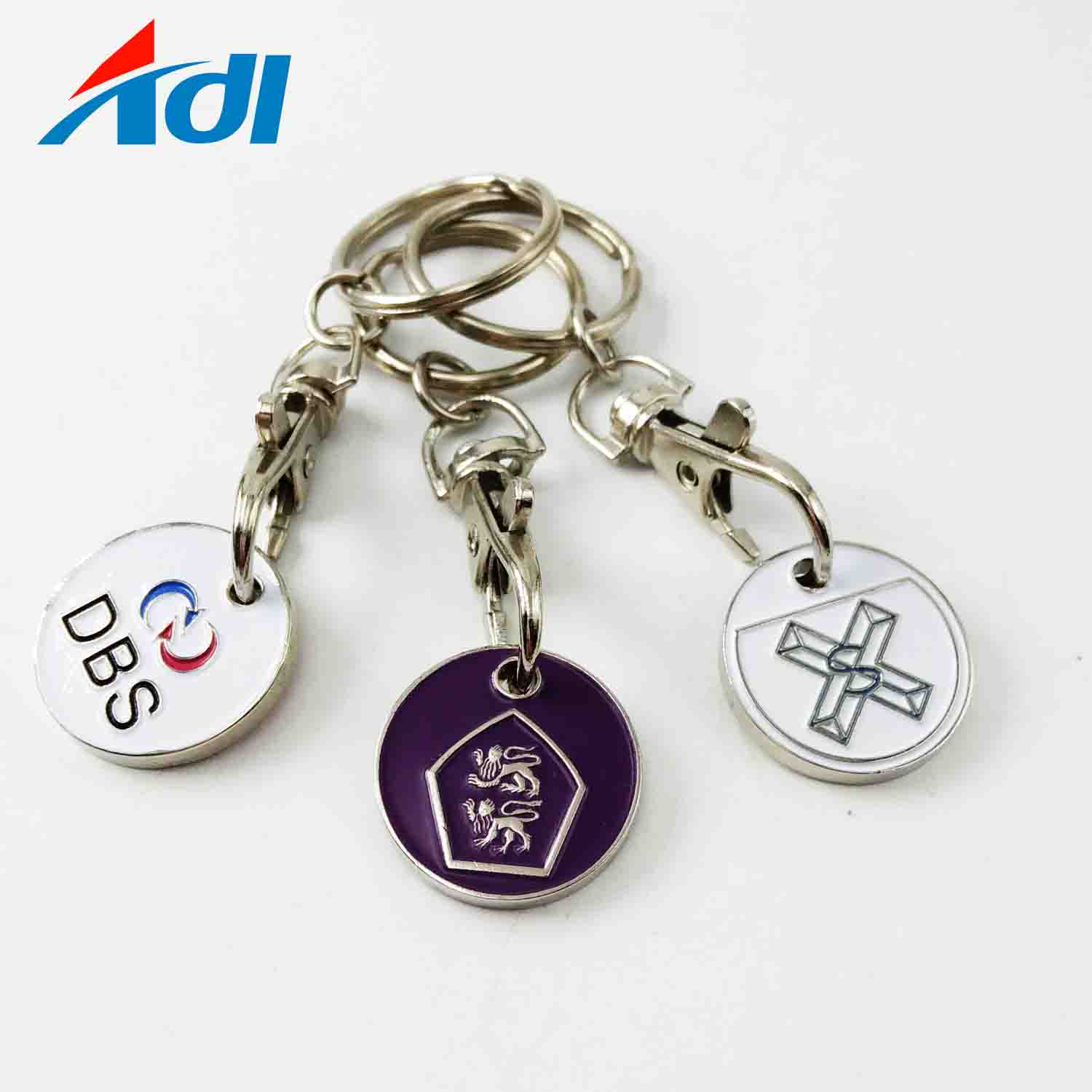 Promotional souvenir gift magnet coin metal trolley token holder keychain custom logo supermarket shop trolley key chain coins