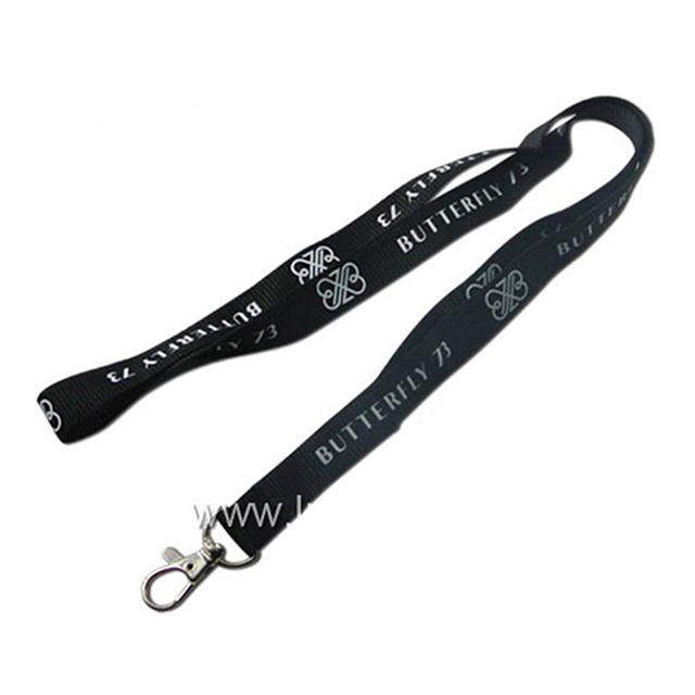 black flat nylon lanyard with clip