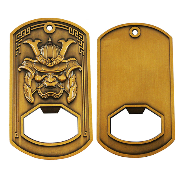 High quality personalized custom embossed 3D fish logo metal antique plated wine beer customize bottle opener challenge coin