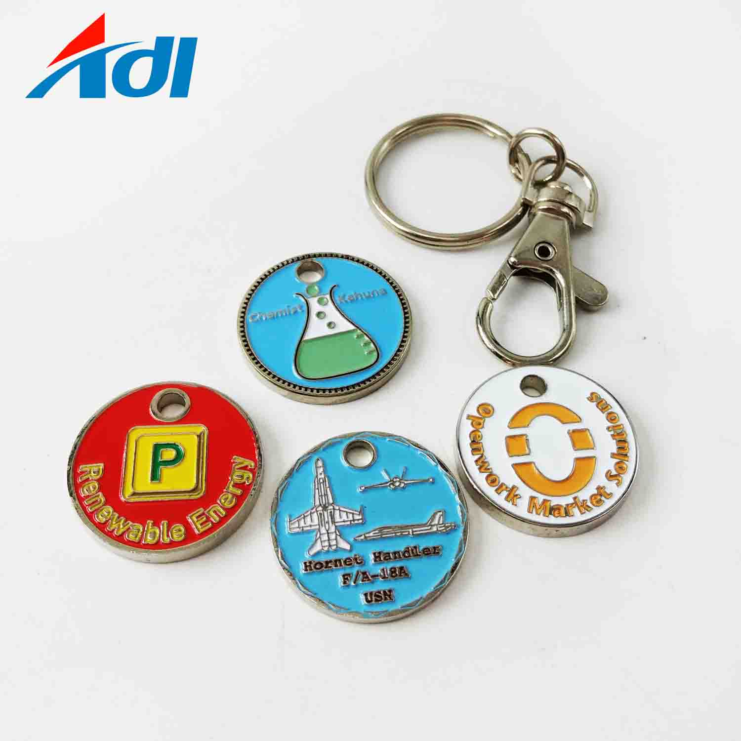 Wholesale Custom Logo Shopping Cart Coin Metal Key Chain/Metal Trolley Token Coin For Game/Caddy Chips Coin Keychain