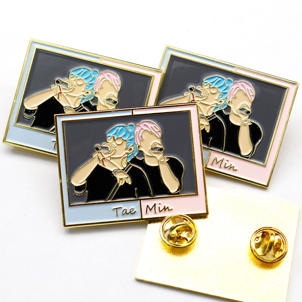 Fashion bts pin hard enamel badge brooch lapel glitter make own china custom pins metal logo no minimum pin with card back brass
