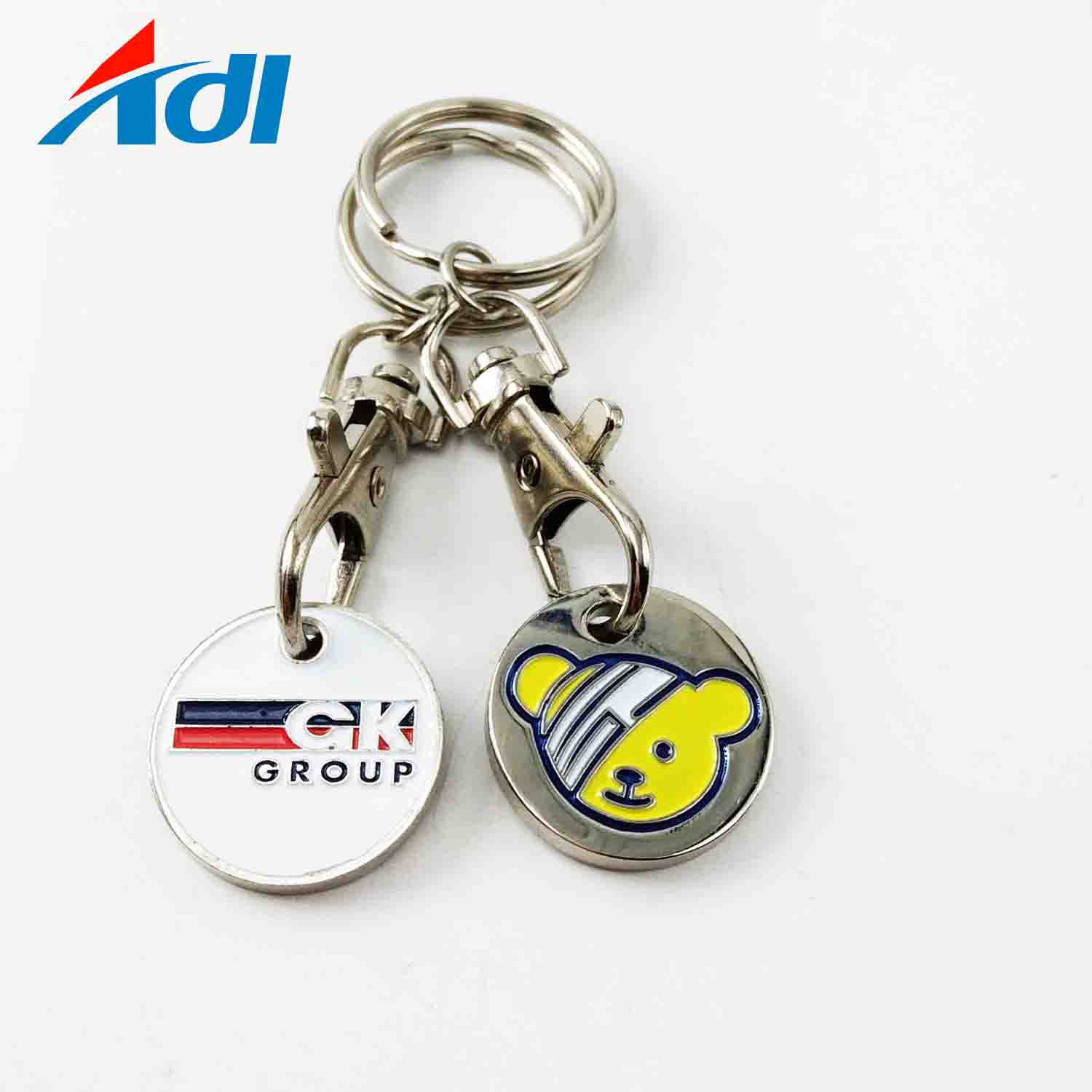 Promotional souvenir gift magnet coin metal trolley token holder keychain custom logo supermarket shop trolley key chain coins