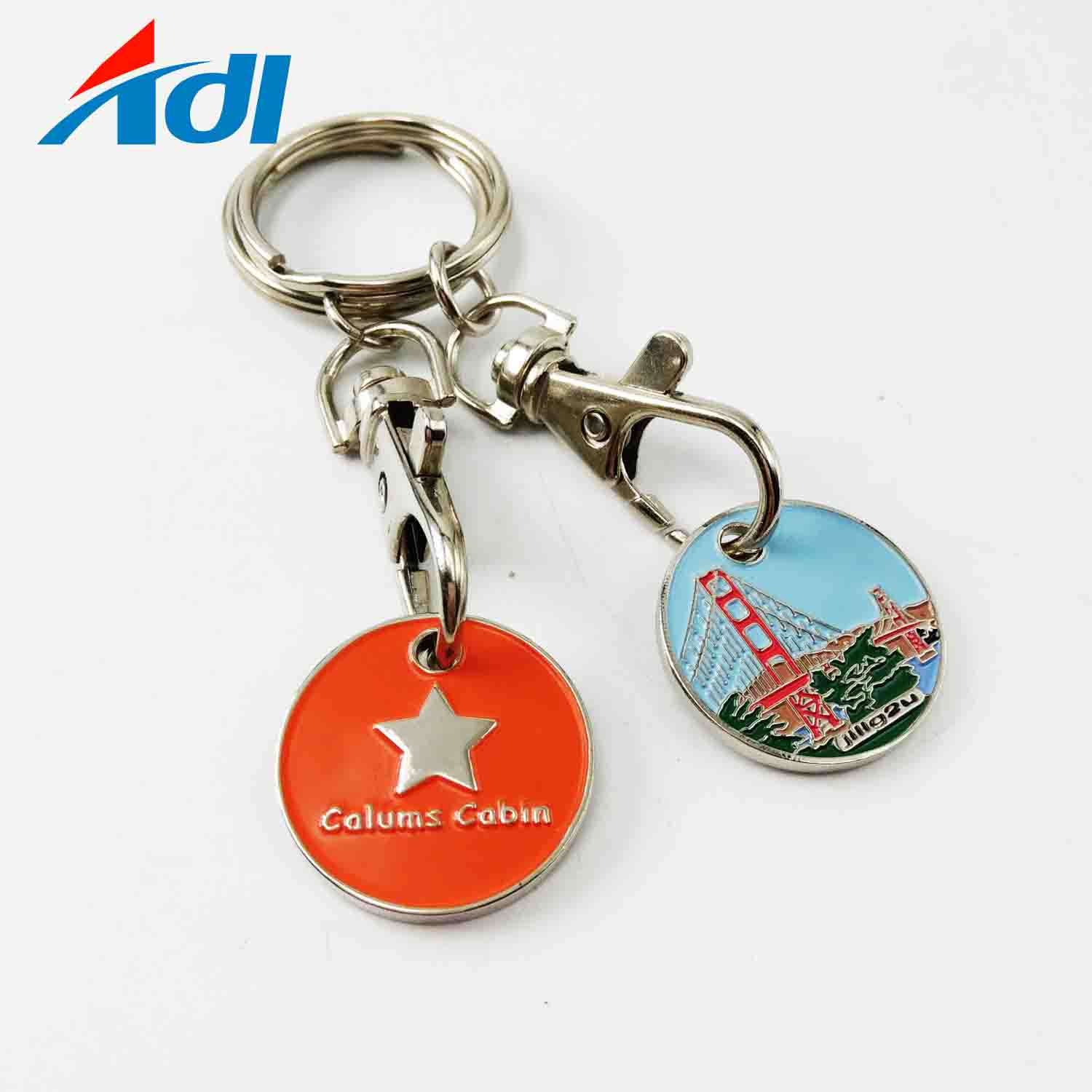 China factory custom metal shopping cart trolley coin keychain/ Token Keyring/ Shopping Trolley Coin for supermarket
