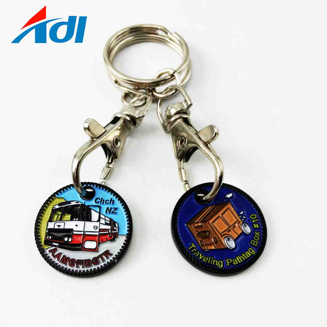cheap new UK shopping trolley coin keychain with custom logo