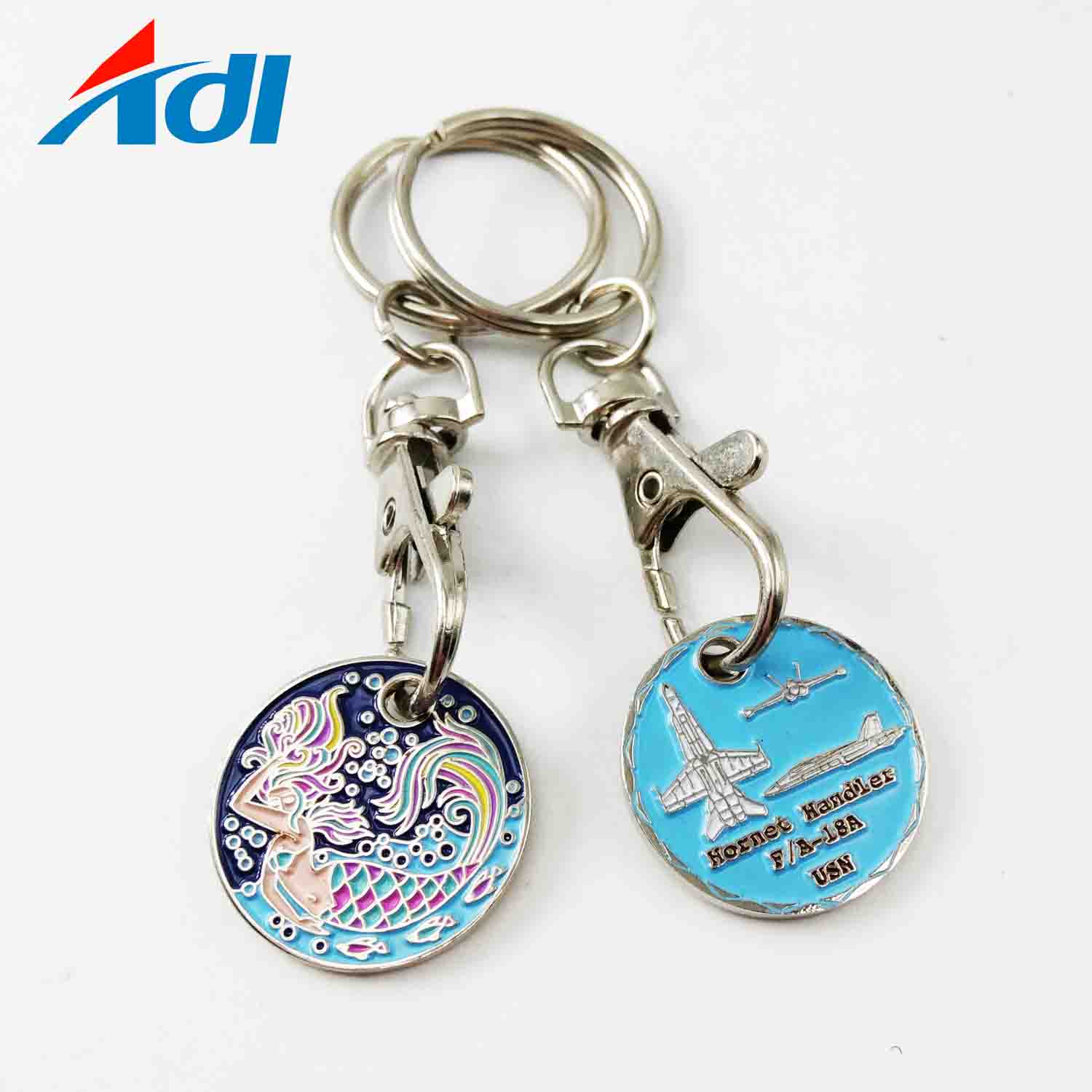 China factory custom metal shopping cart trolley coin keychain/ Token Keyring/ Shopping Trolley Coin for supermarket